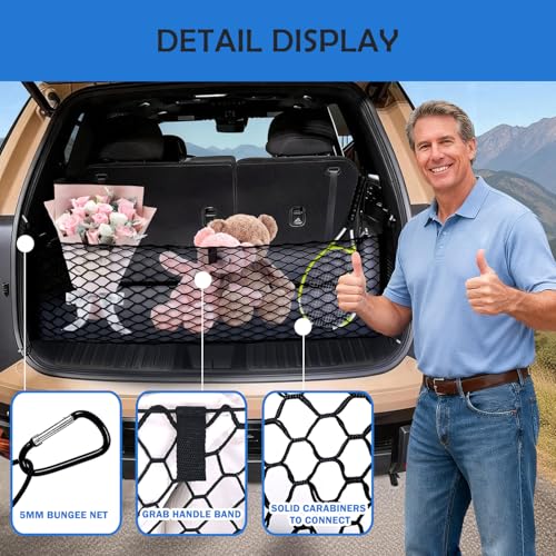 Image of Envelope Style Cargo Net for Kia Telluride 2022-2024 2025 2026 Accessories, Trunk SUV Mesh Cargo Net, Upgraded 5mm Bungee & Double-Layer Nylon Storage Tailgate Netting Grocery&Tools Holder Organizer
