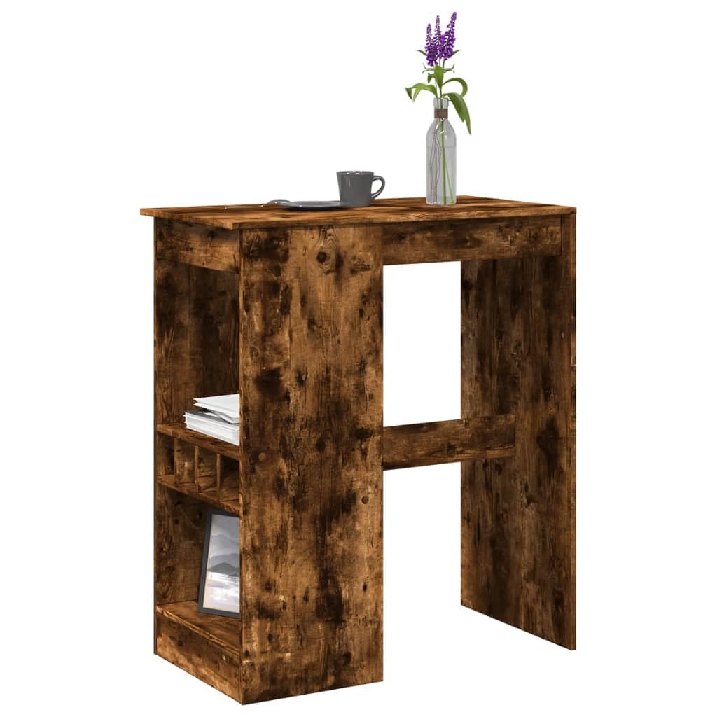 Stół barowy z regałem, dąb wędzony, 90 x 47,5 x 103,5 cm, materiał drewnopochodny, zintegrowany uchwyt na wino, uniwersalny stół kuchenny do jadalni