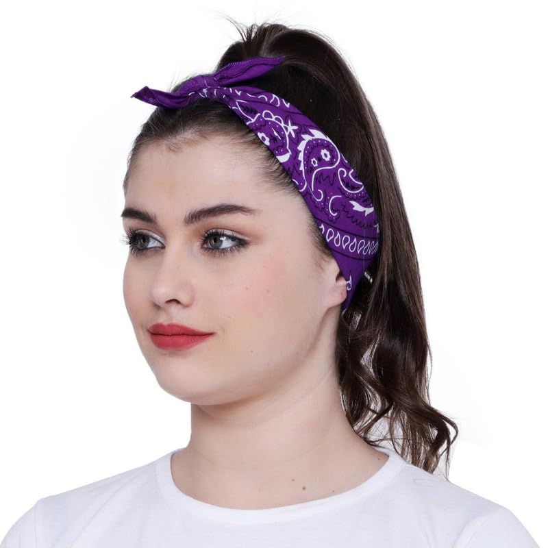 DIKHAWA Unisex Cotton Bandana/Head Wrap/Wristband/Face Cover/Handkerchief For Men And Women (PURPLE_50CM X 50CM_Pack of 5) 4