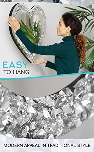 Glamb - Large Heart Shaped Mirror For Wall Decor (20Hx23.5W) - Silver Crystal Crush Infinity With Shiny Diamond Effect - Fashion Heart Mirror Girls Room Vanity Décor. True Heart Shape Glass. #TOP2