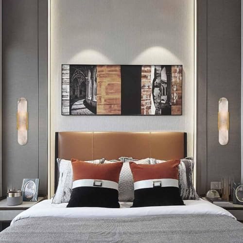Image of Natural Alabaster Wall Sconces Set of 2 Marble Wall Lamp Bathroom Vanity Light Fixtures Alabaster Sconce Lighting White Stone Wall Mount Lamp for Bedroom Living Room Hallway Stairs Kitchen