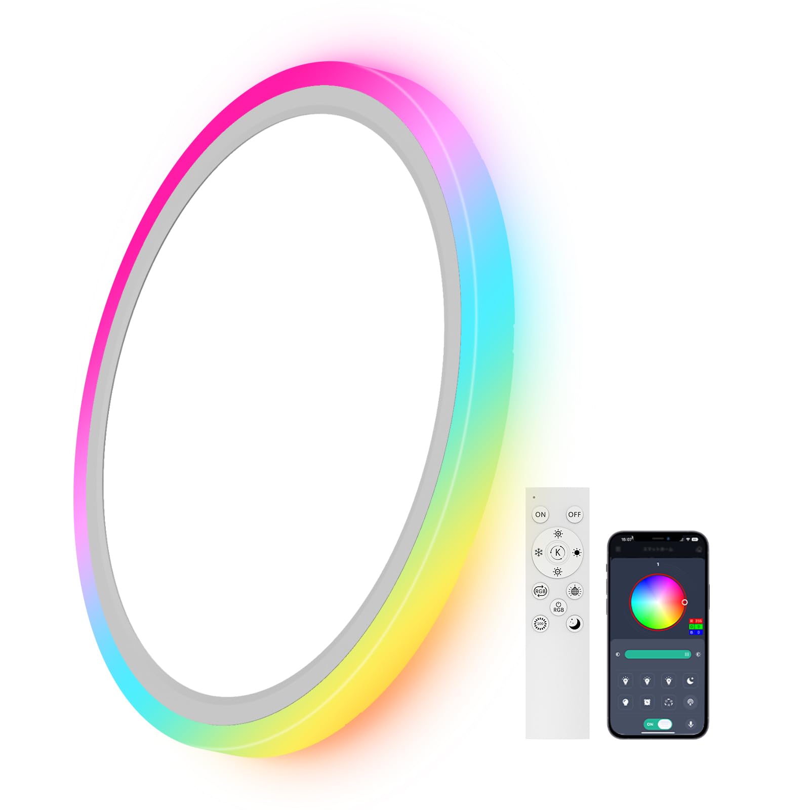 AIKVSXER LED RGB Deckenleuchte dimmbar 33W, Ø40cm ultraflache Deckenlampe, einstellbare Farbtemperatur 3000–6500K, 3300 lm, Nachtlicht mit Fernbedienung und App, für Wohnzimmer, Schlafzimmer und Küche
