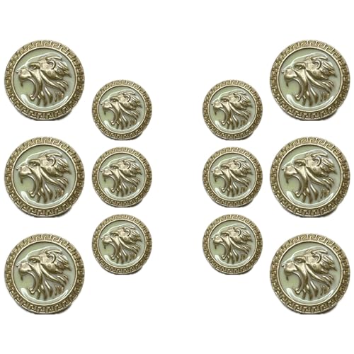 Image of Abs Golden 3D Lion Head Shank Button Embedded Enameled Lucite Round Abs Button for Blazer Suits Coat Bandhgala DIY Art & Crafts (Pack of 12 (Small + Big), Off-White Lucite)