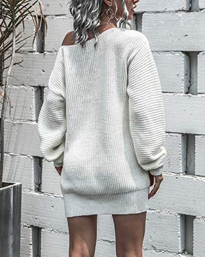 Lavanace Women's Casual Oversized Off Shoulder Sweater Dresses Long Chunky Pullover Jumper Xl White #TOP4