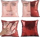 LydeLog Nicolas Cage Pillow Covers Sequin Pillow Cases Funny Gag Gifts Reversible Sequin Pillow Cover Decorative Throw Cushion Case 16 x 16 Inches (Red)