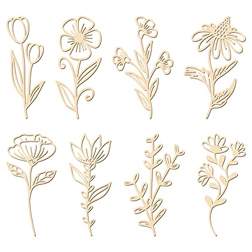 Image of PerKoop 8 Pcs Wooden Flowers Wall Decor Boho Wildflowers Hanging Sculpture Wood Floral Cutouts for Nursery Bedroom Living Room Housewarming Gifts for Home Decorations(Elegant Style)