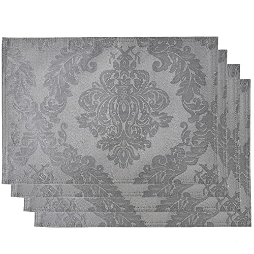 Homejoy Place Mats Set Of 4 – Rectangle Rectangular Waterproof Fabric Polyester Cloth Washable Wipeable Heat Resistant Placemats For Kitchen Dining Dinner Table Indoor 13 X 19 Inch Grey #TOP6