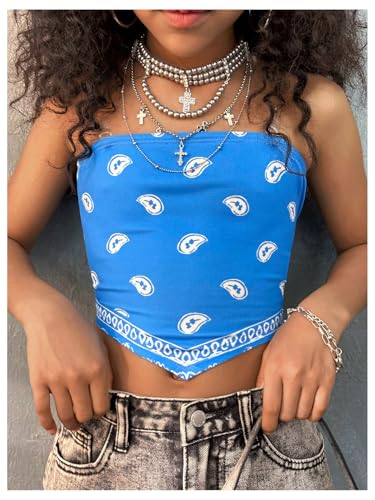 Floerns Girl's Y2k Strapless Tube Top Graphic Hanky Hem Streetwear Bandeau2