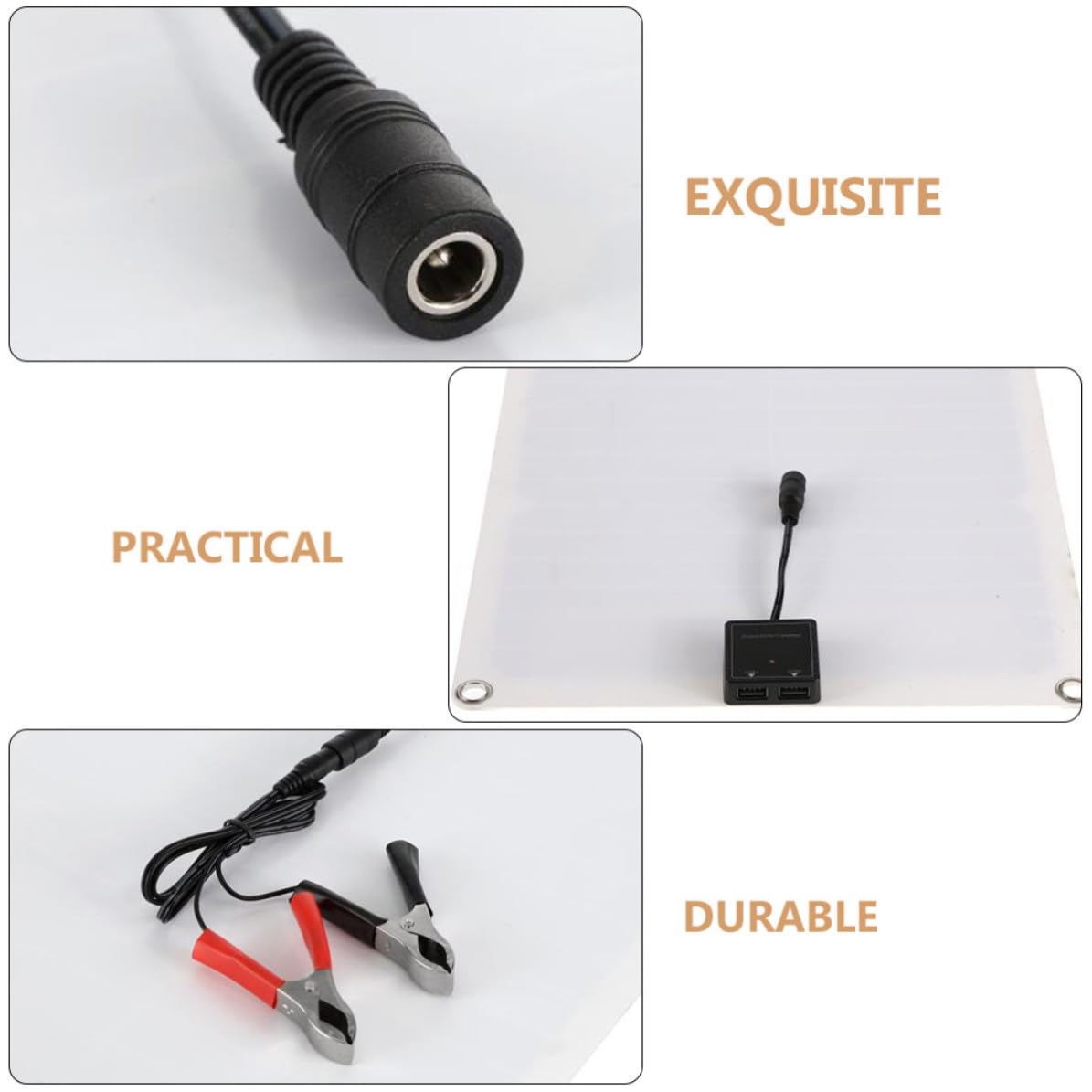 Pannello Solare Portatile 20w 18v 20v con Doppia Usb, Set Nero | Monocristallino, Accessori con Clip Batteria, Uso Esterno per Auto e Barche, Protezione Ingresso Sovracorrente