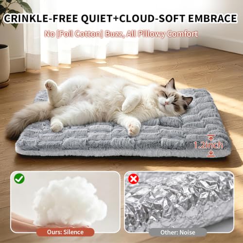 NODARKO Self Warming Cat Bed, Upgraded Thermal Mat for Indoor Cats Dogs Pad | 23.6"x15.7", Faux Rabbit Fur with Ridged Chenille, Silent Crinkle-Free, Double-Sided Cozy, Soft Bottom, Machine Washable - image 3