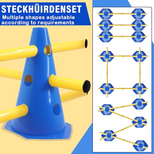 XEIYEI 5er Sports Steckhürdenset Cavaletti Agility Set Hunde Hürden Steckhürdenset 10 Kegel 23cm + 5 Stangen 80cm Agility Koordinationstraining Set für Kinder Hunde Teamsport Fussball