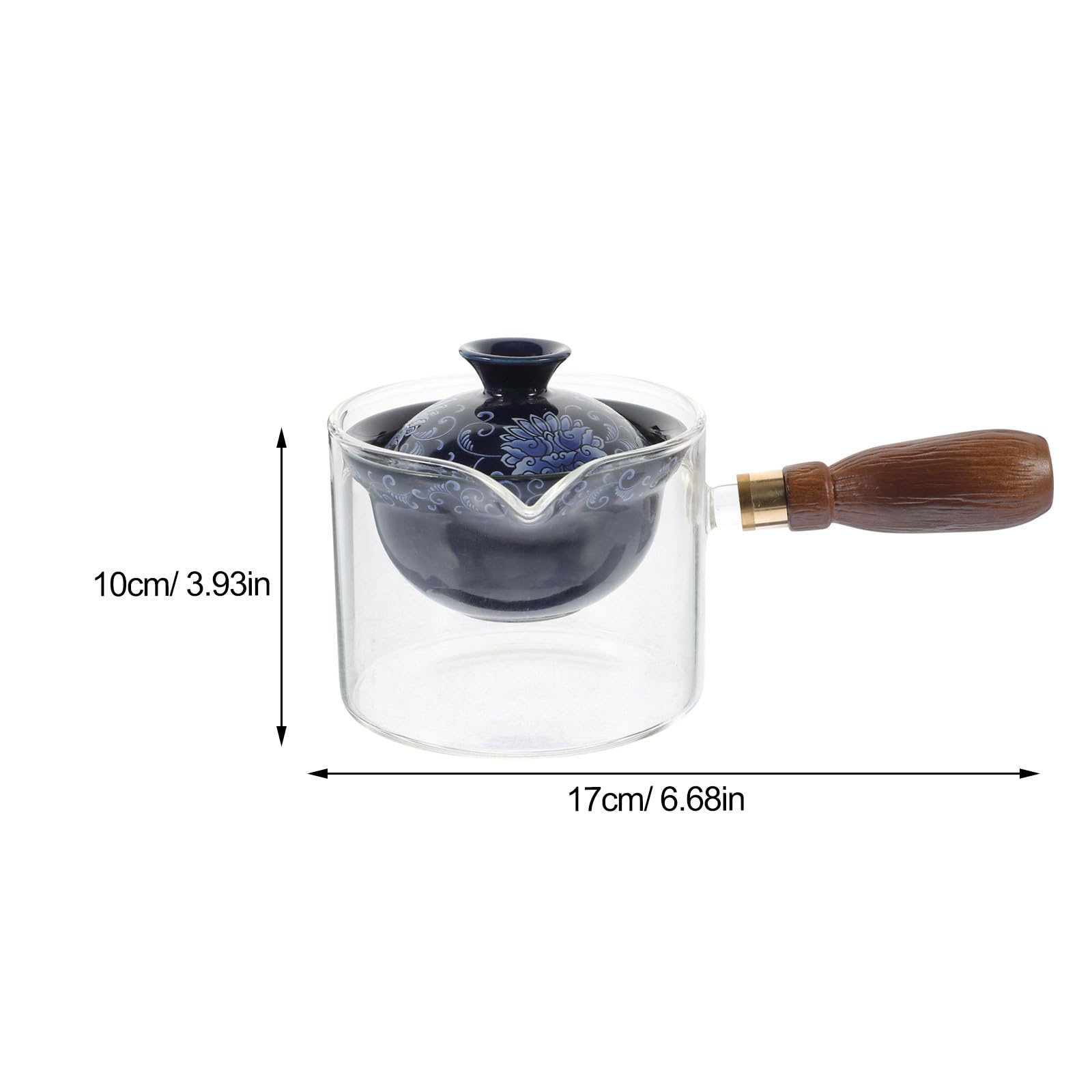Veemoon Drehbare Teekanne im Chinesischen Stil mit 330ml Kapazität und Seitlichem Griff Keramik Glas Holz Material Sicher und Einzigartiges Design für Reise und Haushalt