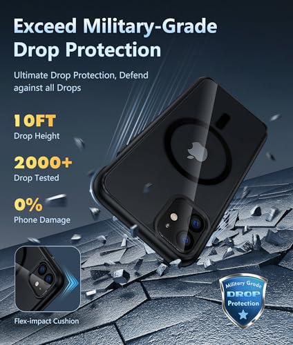Image of FNTCASE for iPhone 11 Case Clear: Magnetic Phone Cases Compatible with Magsafe Slim Anti Yellowing Military Grade Drop Protection Rugged Shockproof Protective Transparent Cell Cover (B-Black)