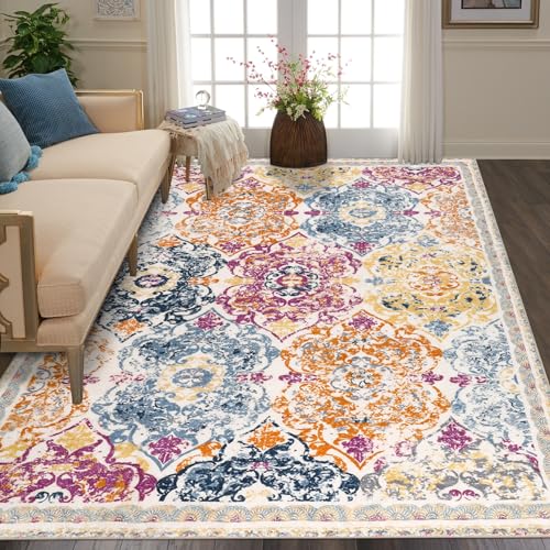 Vaukki Living Room Rug 4x6 ft, Colorful Vintage Shaggy Soft Bedroom Rug