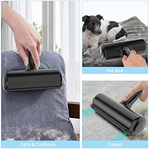 USION Pet Hair Remover Brush 2-Way, Reusable Cats Dogs Hair Roller with Handy Cleaning Brush,Self-Clean Lint Roller Animal Fur Collector Removel From Carpet,Furniture,Bedding, Sofa & More(Black)