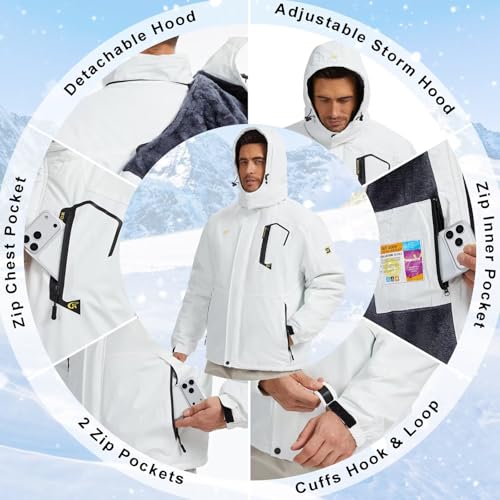 Image of QPNGRP Mens Waterproof Fleece Ski Jacket Windproof Winter Snow Coat
