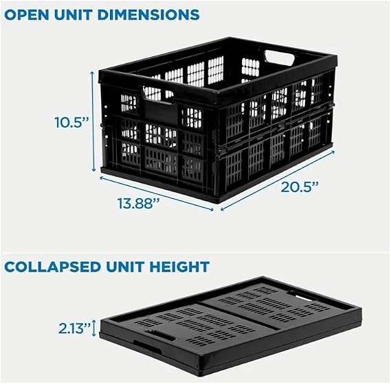 Work-It! Collapsible Milk Crate | 49 Liter Folding Storage Bin | Stackable Plastic Crate