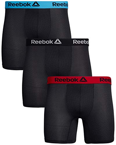 Reebok Men's Boxer Briefs – 3 Pack Performance Mens Underwear Boxer Briefs with Fly Pouch - Athletic Underwear for Men (S-XL), Size Large, All Black