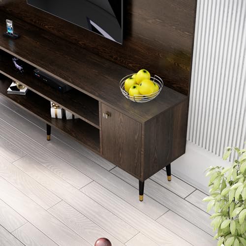 Image of Bniture TV Unit Cabinet for Living Room 30 to 65 Inch, Engineered Wood Cabinet Base Mount with 2 Door & Shelves, TV Stand Table with Storage for Books & Decor Unit for Bedroom (Flower Wenge)