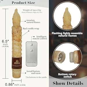 LED Flameless Fall Spiral Taper Candles with Remote, 6.5 Inches Khaki Candlesticks, Flickering Taper Candles, Battery Operated Flame Rustic Primitive Lights Decor, Vintage Candles Pack of 4 LED Flameless Fall Spiral Taper Candles with Remote 65 Inches Khaki Candlesticks Flickering Taper Candles Battery Operated Flame Rustic Primitive Lights Decor Vintage Candles Pack of 4
