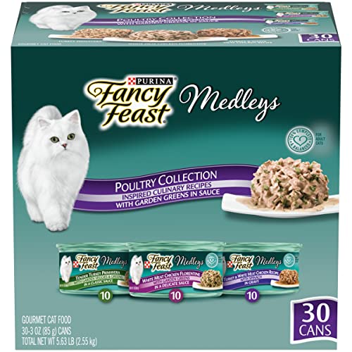 Purina Fancy Feast Wet Cat Food Variety Pack, Medleys Poultry Collection With Garden Greens in Sauce - (30) 3 oz. Cans