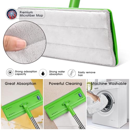 Masthome Wischmopp Set mit Eimer,138CM Wischmopp mit Auswringfunktion, Putzeimer mit Wischmop aus Edelstahl Griff und 5 Mikrofaser Pads,Flacher Bodenwischer Set alle Arten von Böden-Grüner – Bild 7