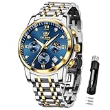 OLEVS Herrenuhren Blau Edelstahlarmband Quarz Uhr Männer mit Diamant Datum Wasserdicht Leuchtende Klassische Elegantes Armbanduhr Geschenk