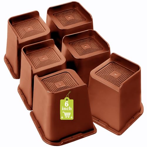 Bed risers 6 inch heavy duty (6 pack) brown