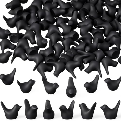 Figuritas negras de pájaros miniatura de resina, 100 pcs miniatura 1