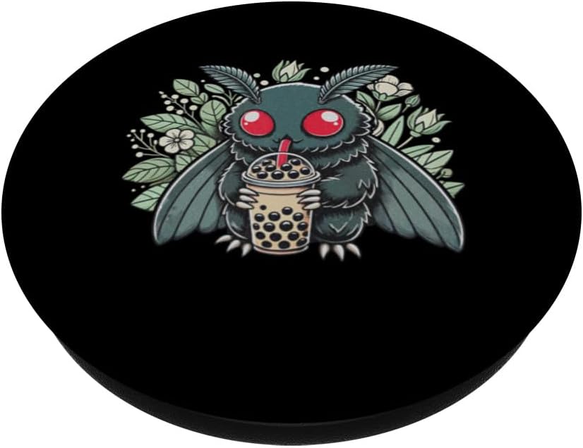 Cute Mothman Enjoying Bubble Tea PopSockets Adhesive PopGrip - Image 2
