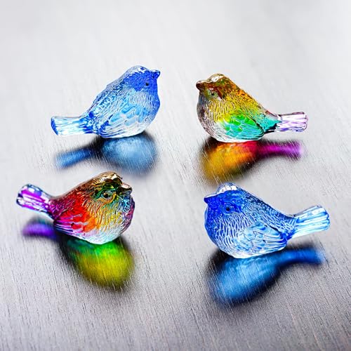 LOULIQIGIFT Set of 4 Handmade Blown Glass Birds Collectible Figurines Gifts