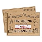 ⭐DAS BEKOMMST DU - Enthalten sind 15 bunte Deutsch Kraftpapier KINDER Einladungskarten, beidseitig hochwertig bedruckt auf 300g Postkartenkarton im Format DIN A6 (10,5 cm x 14,8 cm). Zusätzlich erhalten Sie Aufkleber für die Briefumschläge in passendem Stil und entsprechender Anzahl.**Bitte beachten Sie, dass Briefumschläge und KINDER Schokolade nicht im Lieferumfang enthalten sind und separat erworben oder selbst vorbereitet werden müssen**.