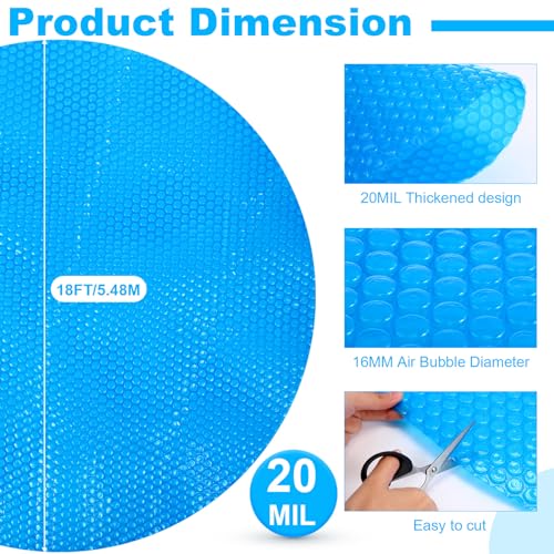 Heavy Duty Solar Pool Cover for 18 Foot Round Pools, Blue - Insulating Heater Cover for In Ground and Above Ground Swimming Pools