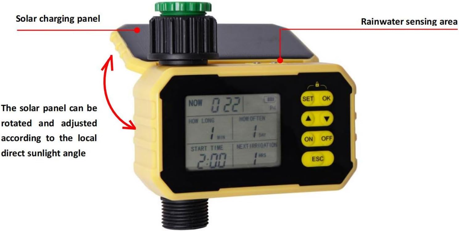 EVGATSAUTO Sprinkler Timer, Programmable Hose Timer with Rain Delay and Solar Panel for Garden Lawn Yard Watering System Irrigation