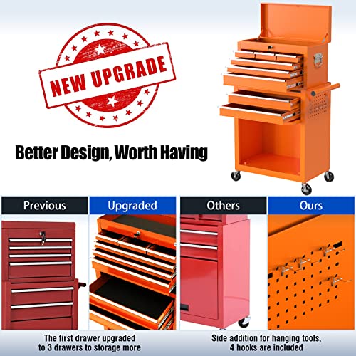 Go Beyond 8-Drawer Tool Chest With Wheels, Tool Storage Cabinet And Tool Box, Lockable Rolling Tool Chest With Drawers, Toolbox Organizer For Garage Warehouse Workshop (Orange) #TOP4