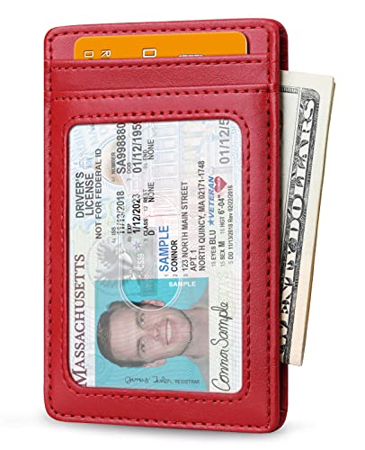 Image of Buffway Mens Slim Wallet, Minimalist Thin Front Pocket Leather Credit Card Holder with RFID Blocking for Work Travel | Minimalist
