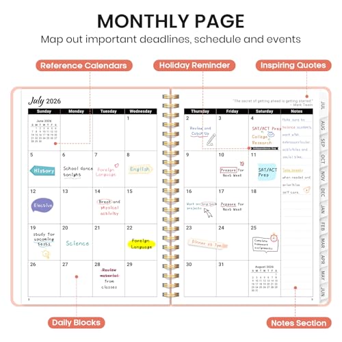 Planner 2026-2027 for Women & Men, Academic Monthly and Weekly Calendar Planner, Jul 2026 - Jun 2027, A5 (6.3" x 8.5"), Teacher Student Planning Book with Tabs, Ideal for Office School Supplies - Pink - Image 3
