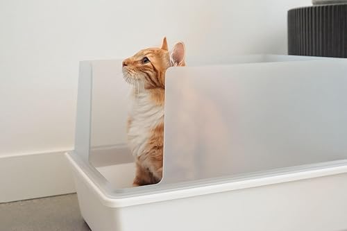 Miniatura 3 de Caja de arena para gatos de alta cara, parte superior abierta, plástico antiadherente, caja de arena para gatos de bajo seguimiento, color blancogris