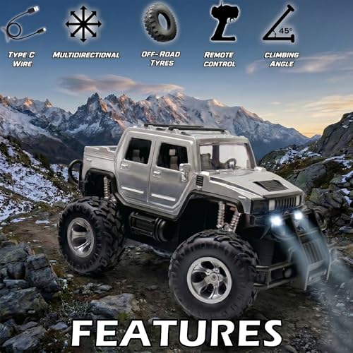 Image of Amazon Brand - Jam & Honey Off Roader Rechargeable Remote Control Car | RC Monster Truck with LED Headlights, Type-C Charging, Anti-Skid Tyres, 120 Ft Range | 2.4GHz Remote Controller (MT507) (Silver)