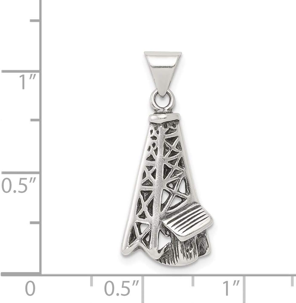 Sonia Jewels Real 925 Sterling Silver Men's Vintage Antiqued Oil Derrick Souvenir Pendant Charm - 23mm x 12mm