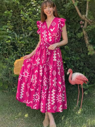 Image of KZULLY | Dress for Women | Feminine Cross Tie Long | Soft Frill Arm Detail Look | Stylish Allover Print Wear