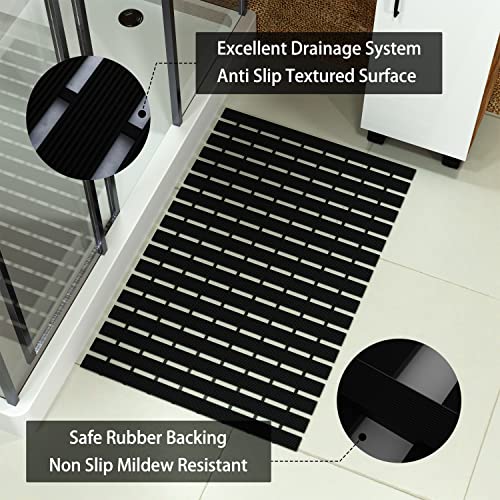 Shower Mat Non-Slip Bathtub Mat - Bath Mat For Tub Without Suction Cups, Sturdy Shower Stall Mat With Drain Holes, Firm Spa Mat, Shower Floor Mat With Heavy Duty Rubber For Indoor & Outdoor, Black #TOP2