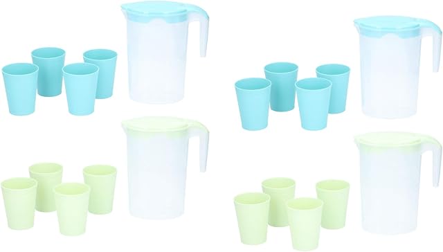 Invero 10 Piece Summer 1.75L Pitcher Jugs Cup Set - Includes 2x Jugs and 8x Cups (300ml) Ideal for Kids Juices, Smoothies, Water, Milk and More