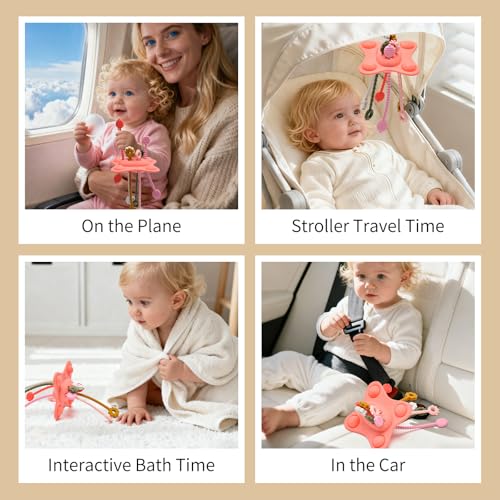 Silicone Montessori Sensory Toys for 18 Months Baby, Drawstring Activity Toy, Early Learning Fine Motor Skills Toys, Car Seat Airplane Travel Teething Toys (Pink) by SILI FACTORY - Used condition - Image 8