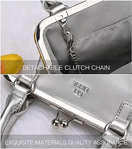 Image of GM LIKKIE Kiss Lock Purses and Handbags, Vintage PU Leather Clutch Purses for Women, Top Handle Evening Handbag