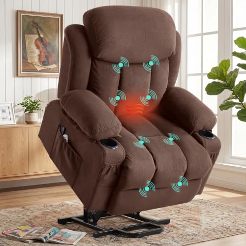 Image of BOSMILLER Electric Power Lift Recliner Chair Sofa with Massage and Heat for Elderly,Lift Chair with Cup Holder & Side Pockets for Living Room