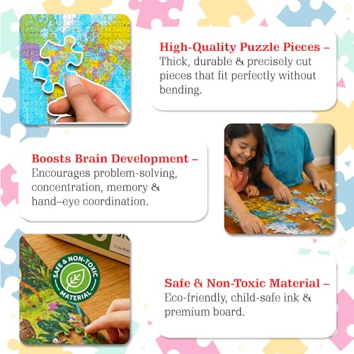 Image of World Map Jigsaw Puzzles 1000-Piece for Kids and Childrens Educational Challeging World Map Learning, Gifts, Fun and Creative Game All Country Name with Capitals - Ages 9+ (1000 Pcs)