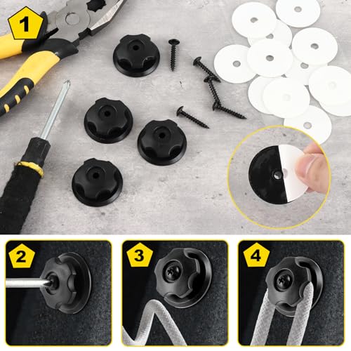 LOLYSIC 40 Stück Planenknöpfe Runde Planenhaken, Hartkunststoff Befestigungshaken, Befestigung Rundknöpfe für Autoanhänger, Bruchsichere Planenknöpfe (inkl. Schrauben) für Anhänger Netz - Schwarz