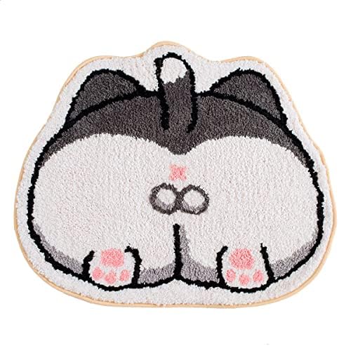 Tyrafry Funny Bathroom Rug, Cartoon Bath Rug, Anti Slip Water Absorption Easy Care Bath Rug for Kitchen, Bathroom and Bedroom, 19.6 x 23.6 Inches, Cat