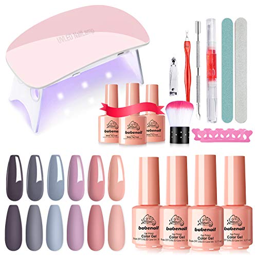 Gel Nail Polish Starter Kit BabeNail 6 Colors Nude Grey Collection